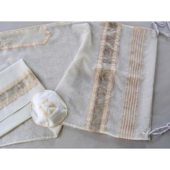 Apricot and White Women’s Tallit by Galilee Silks