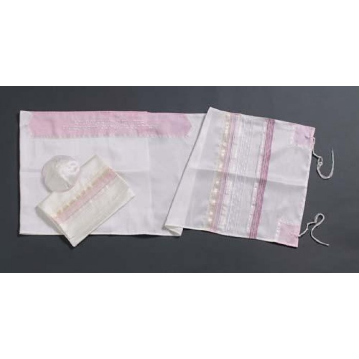 Women’s Tallit with Pink and White Lace Pink and Ribbon by Galilee Silks