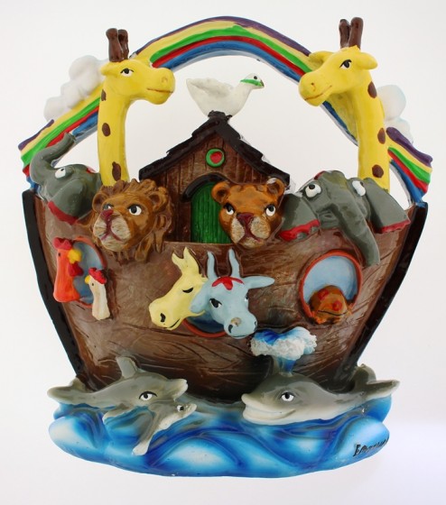 Yair Emanuel Noah's Ark Tzedakah Box with Rainbow and Animals