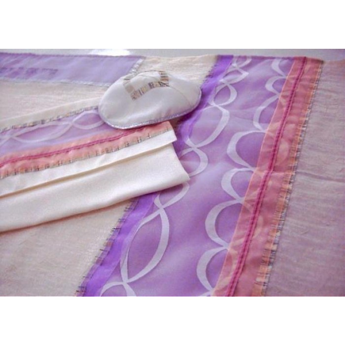 Women’s Tallit in Purples and Pinks with Wavy Pattern by Galilee Silks