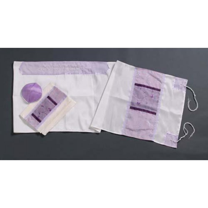 Women’s Tallit with Lilac and Flowers by Galilee Silks