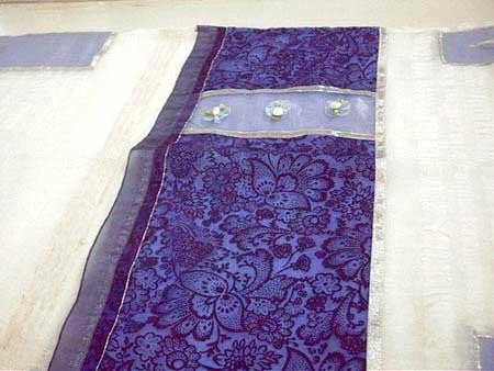White, Blue & Purple Women's Tallit with Paisley Floral Pattern by Galilee Silks