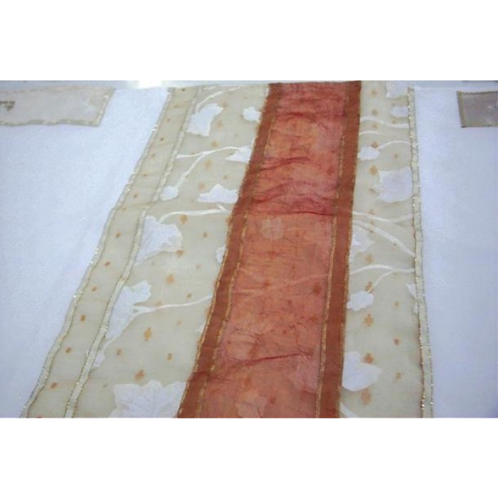White & Rust Women’s Tallit with Leaf Pattern by Galilee Silks