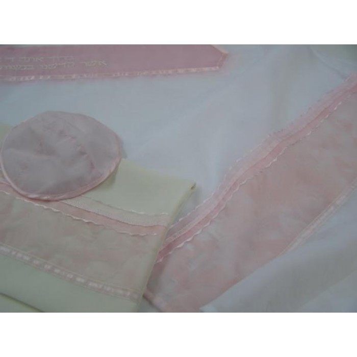 Women’s Tallit with Baby Pink Floral Band by Galilee Silks