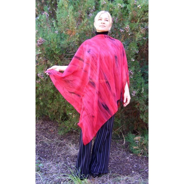 Red & Black Silk Poncho by Galilee Silks