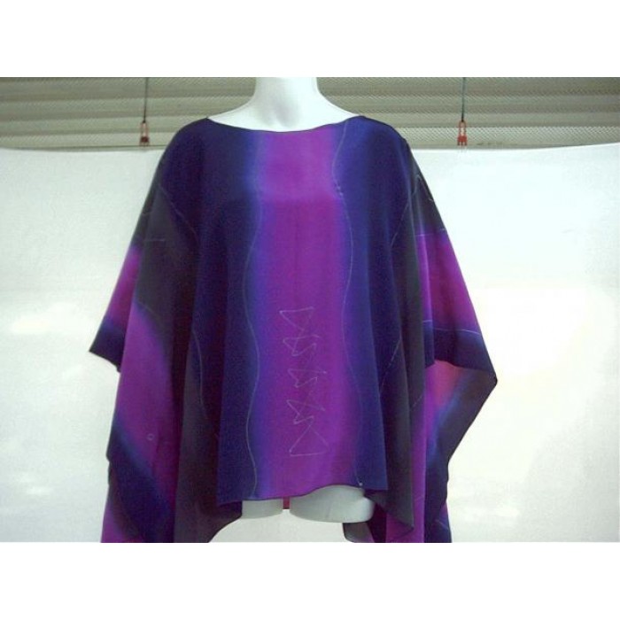 Silk Poncho with Pink & Purple Vertical Stripes by Galilee Silks
