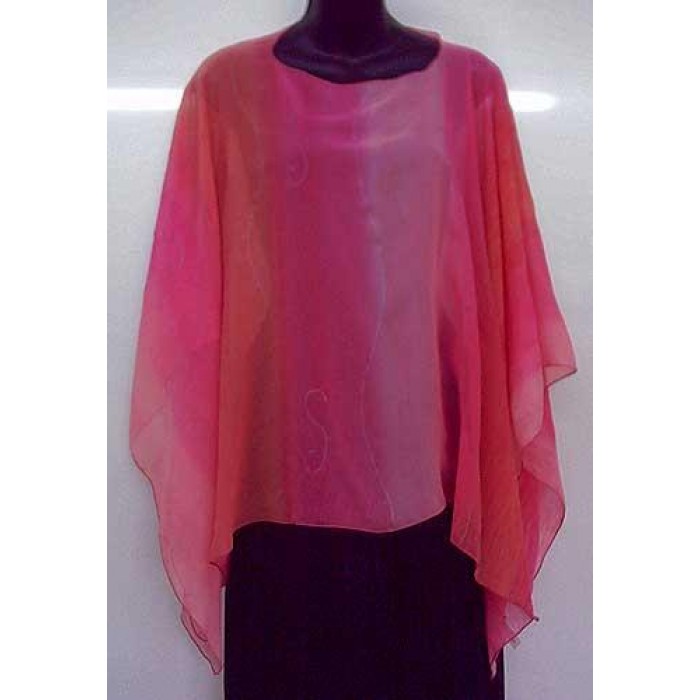 Silk Poncho with Pink Vertical Stripes by Galilee Silks
