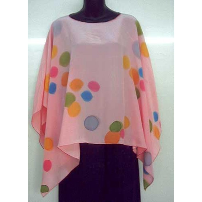 Light Pink Silk Poncho with Colorful Circles by Galilee Silks