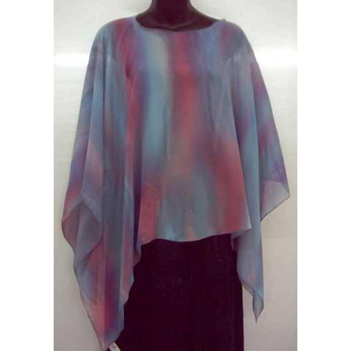 Silk Poncho in Pink, Gray & Turquoise by Galilee Silks