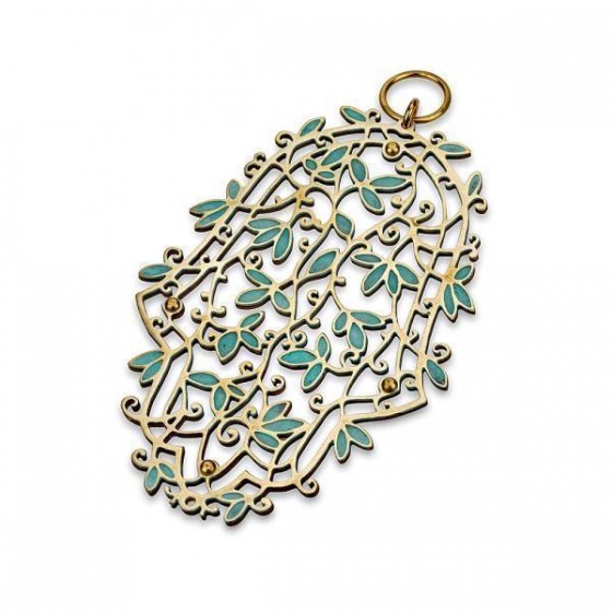 Brass Hamsa with Patina Oriental Floral Pattern and Scrolling Lines