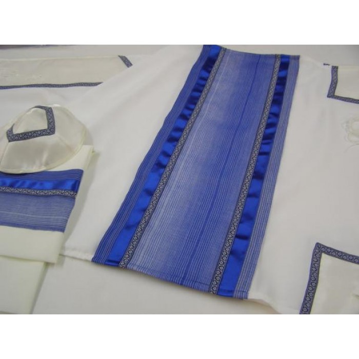 White Tallit with Thin Blue Stripes by Galilee Silks
