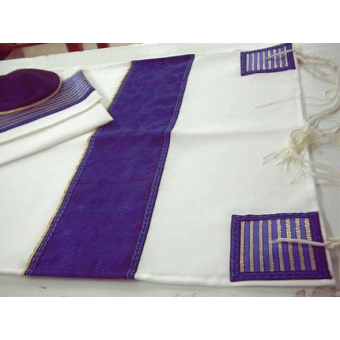 Woolen Tallit with Blue Band by Galilee Silks