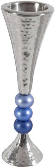 Yair Emanuel Shabbat Candlestick in Anodized Aluminum with Blue Orbs