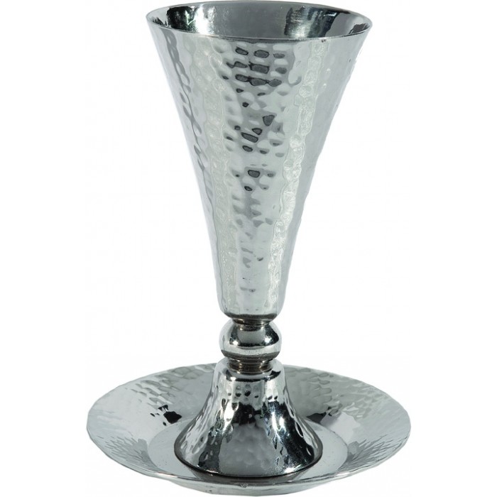 Yair Emanuel Nickel Kiddush Cup with Tapered Body and Matching Saucer