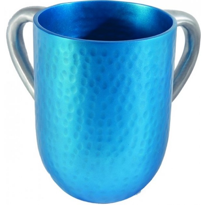 Yair Emanuel Hammered Washing Cup in Turquoise and Silver Anodized Aluminum