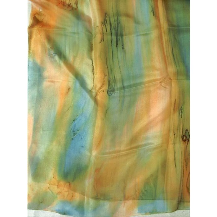 Silk Scarf with Yellow & Green Marbled Design by Galilee Silks