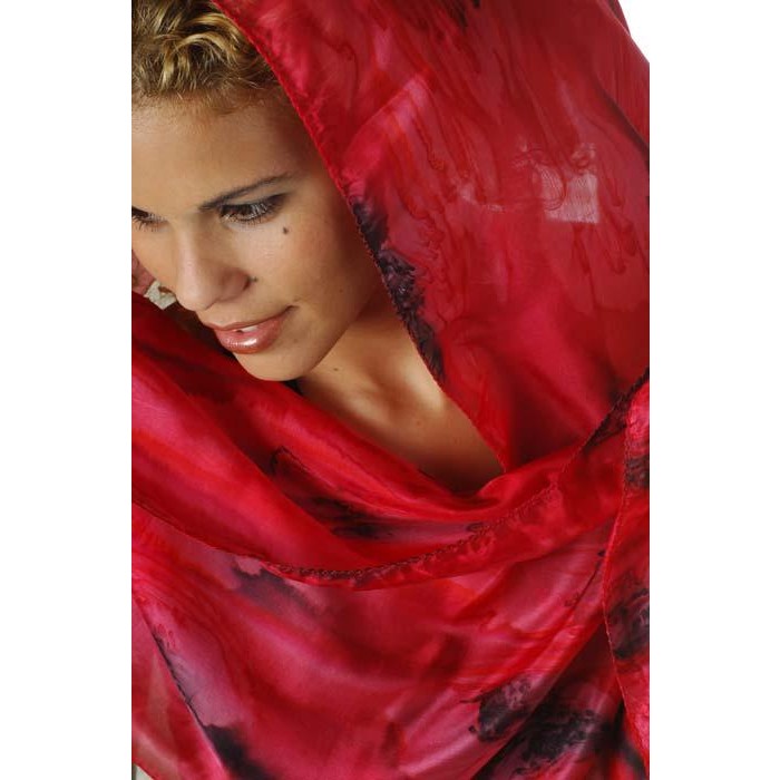 Red & Black Silk Scarf by Galilee Silks