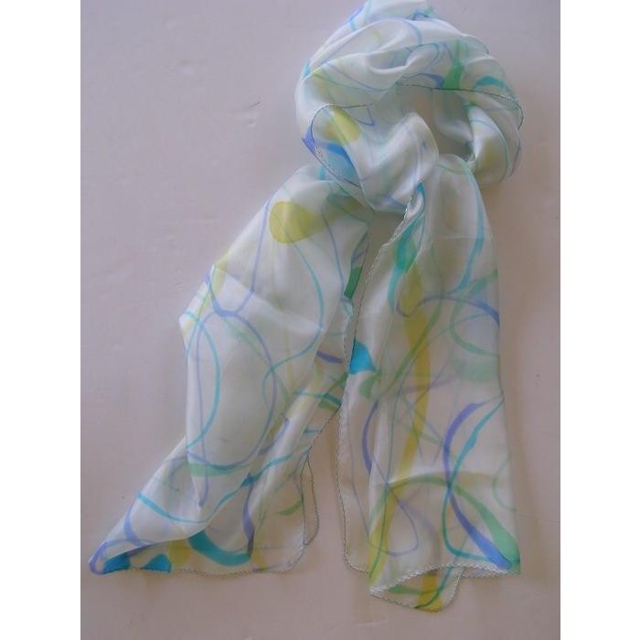 Silk Scarf with Yellow, Green, Blue & Turquoise Swirls by Galilee Silks