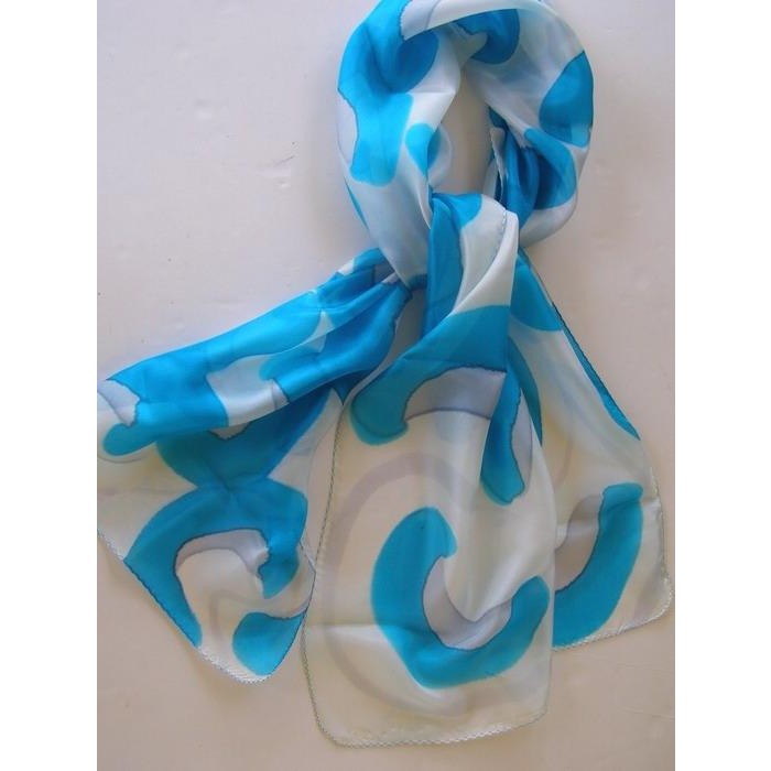 Silk Scarf with Turquoise Crescents by Galilee Silks