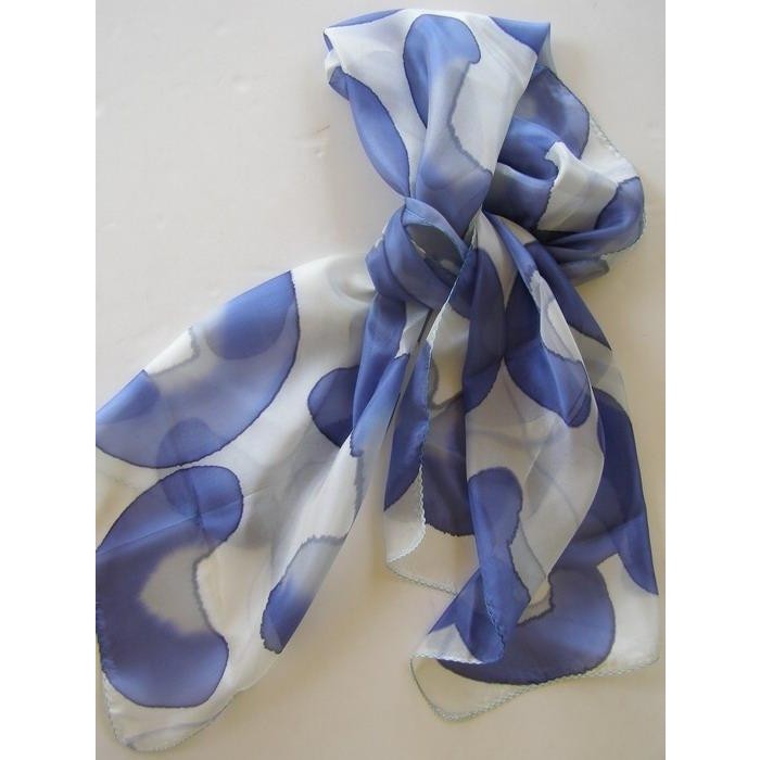 Silk Scarf with Blue Crescents by Galilee Silks