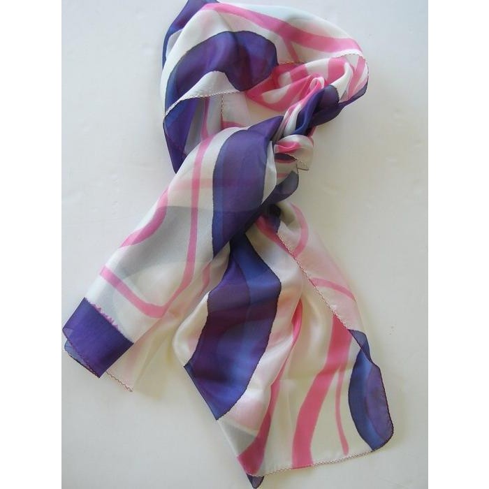 Silk Scarf with Purple and Pink Wavy Lines by Galilee Silks