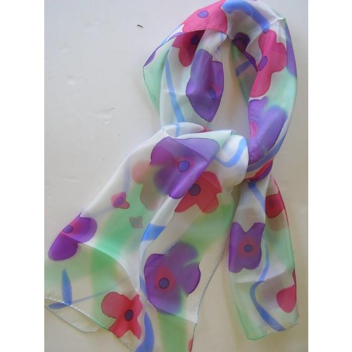 Silk Scarf with Purple and Red Flowers by Galilee Silks