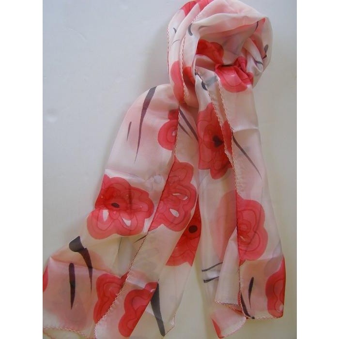 Silk Scarf with Red Flowers by Galilee Silks