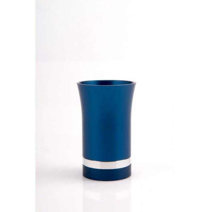 Small Blue Aluminum Kiddush Cup with Matching Silver Stripe