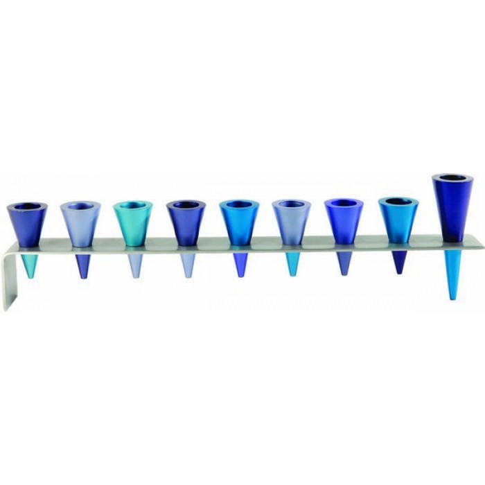 Yair Emanuel Anodized Aluminum Hanukkah Menorah with Blue & Turquoise Cones