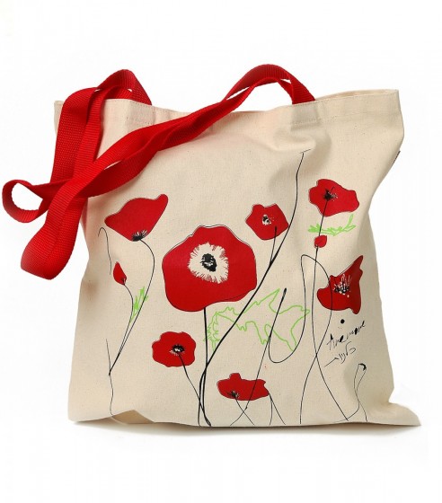 Canvas Tote Bag with Red Kalaniot Flowers by Barbara Shaw