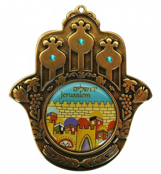 Hamsa with Jerusalem Image, Beads and Seven Species