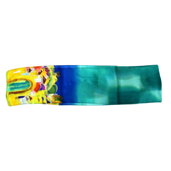 Jerusalem Silk Scarf in Turquoise and Blue