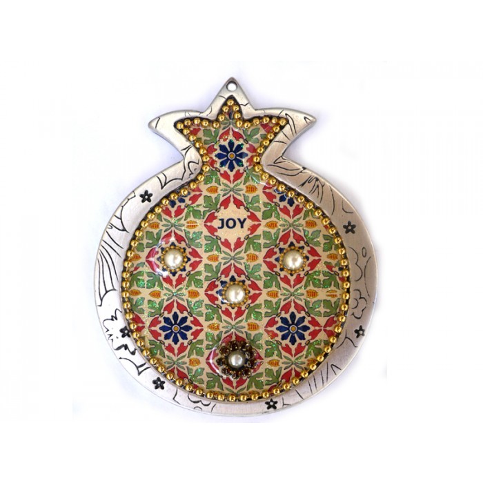 Wall Hanging of Pomegranate with Moroccan Floral Motif and Joy