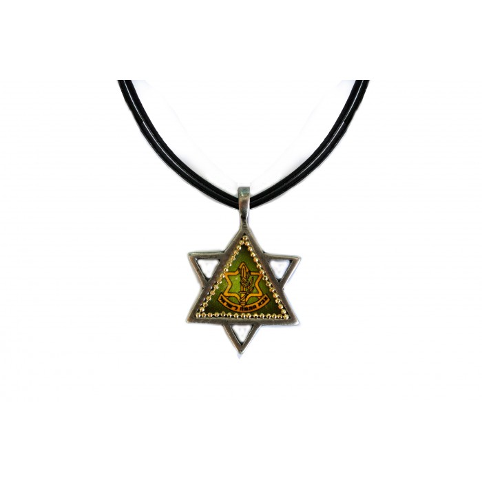 Star of David Pendant with IDF Logo in Plated Silver