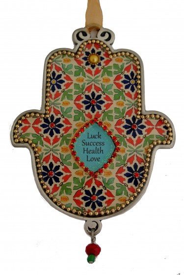 Wall Hanging of Hamsa with Armenian Floral Design and Helpful Words