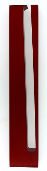 Red Anodized Aluminum Mezuzah with Cutout Section by Adi Sidler