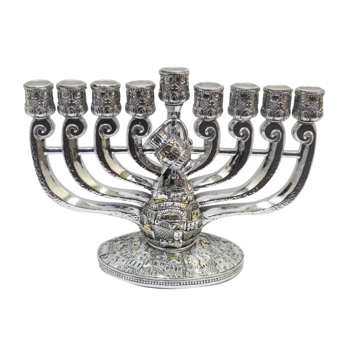 Figurine of Hanukah Menorah with Jerusalem Design