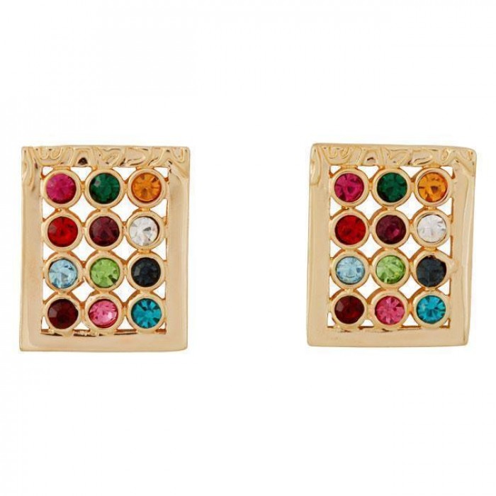 Hoshen Earrings with Rhinestones and Gold Borders
