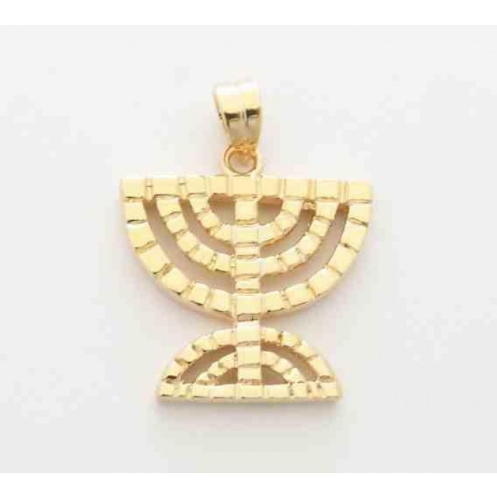 Menorah Pendant with Carved Design in Gold Plated