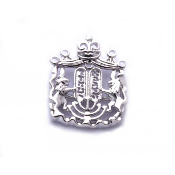 Pendant with Lions, Ten Commandments and Menorah in Rhodium Plated