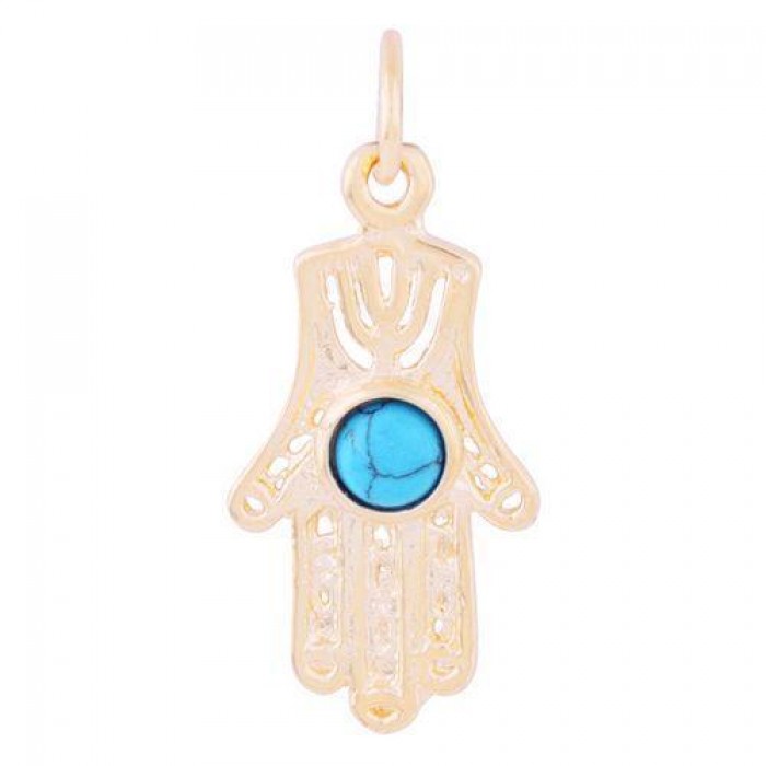 Pendant with Hamsa Design in Gold Plated with Turquoise Stone