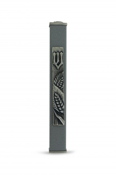 Gray Aluminum Mezuzah with Pewter Shin and Wheat