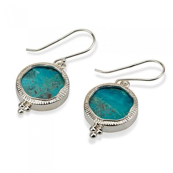 Silver Round Earrings with Eilat Stone