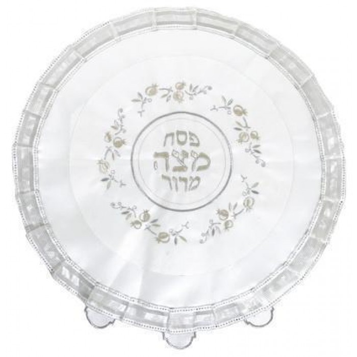 Matzah Cover in White Satin with Pomegranates & flowers Embroidery