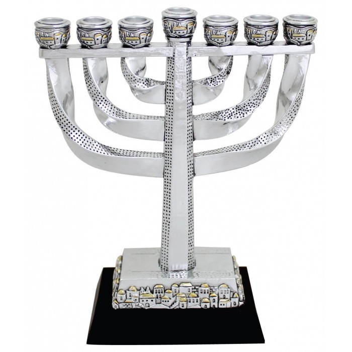 Seven Branch Menorah with Jerusalem Design in 20 cm