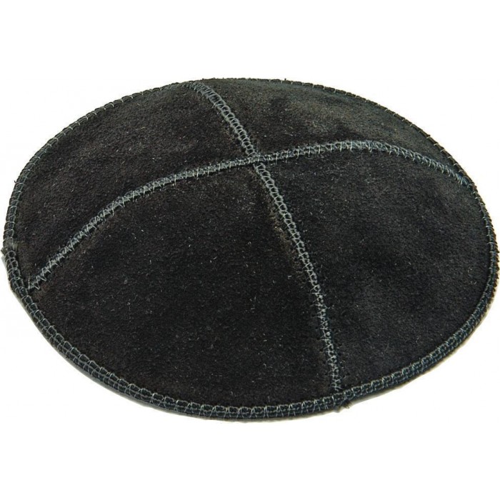 Suede Black Kippah with Four Sections in 17 cm