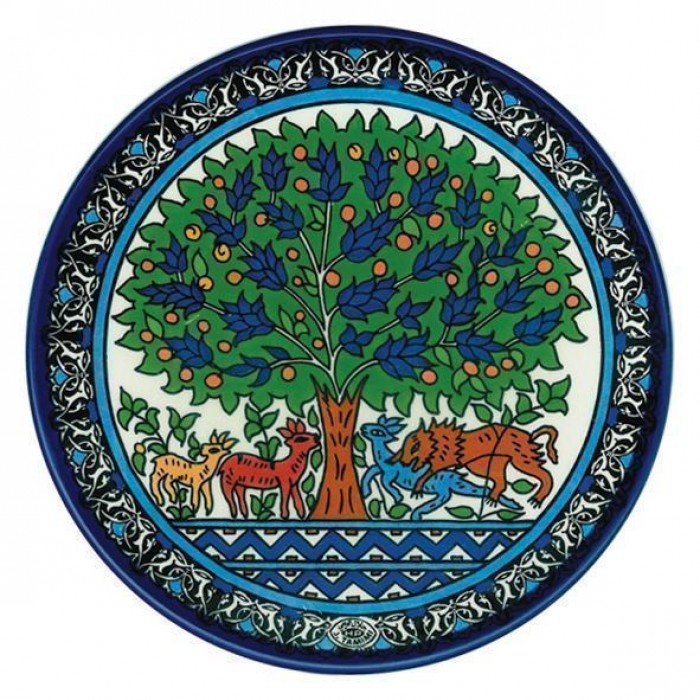 Armenian Ceramic Plate with Tree of Life with Lamb, Deer & Lion