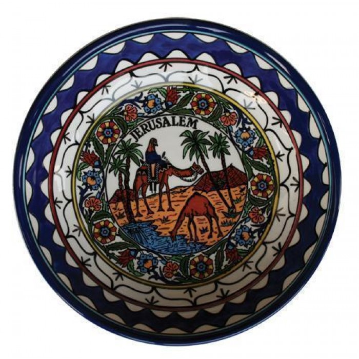 Armenian Ceramic Humus Dip Plate with Bedouin and Camel Scene