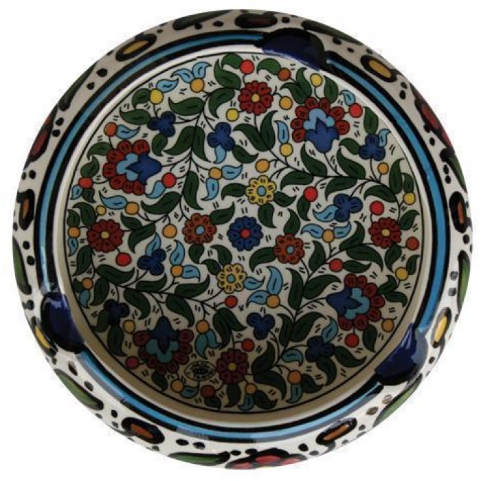 Armenian Ceramic Round Ashtray with Anemones Flower Motif 