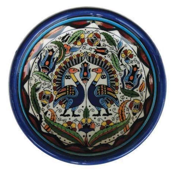 Armenian Ceramic Bowl with Colorful Peacock & Floral Motif